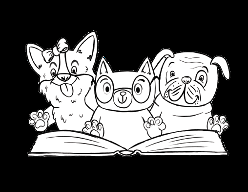 Picture of animated animals reading a book